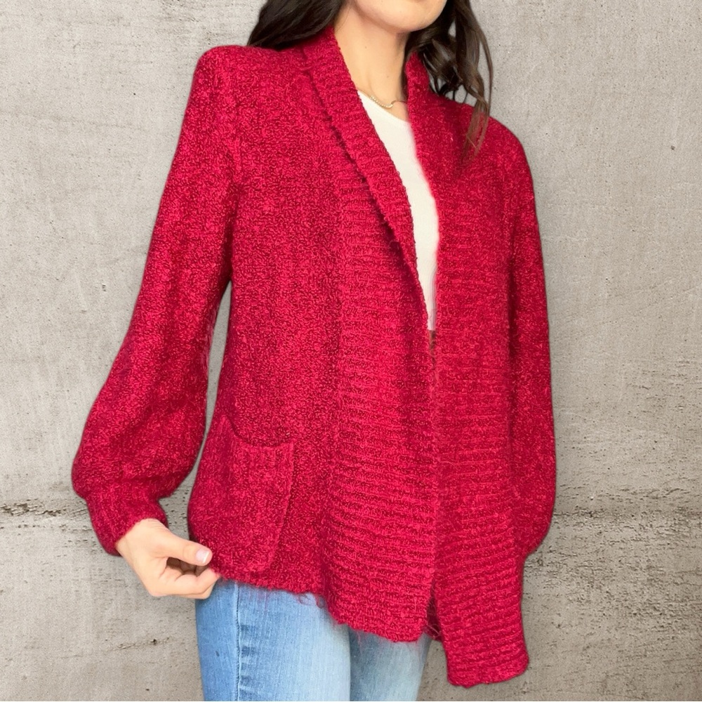 Vintage 80 Cherry Red Cardigan Holiday Thick Grandmacore Eclectic Fuzzy Sweater